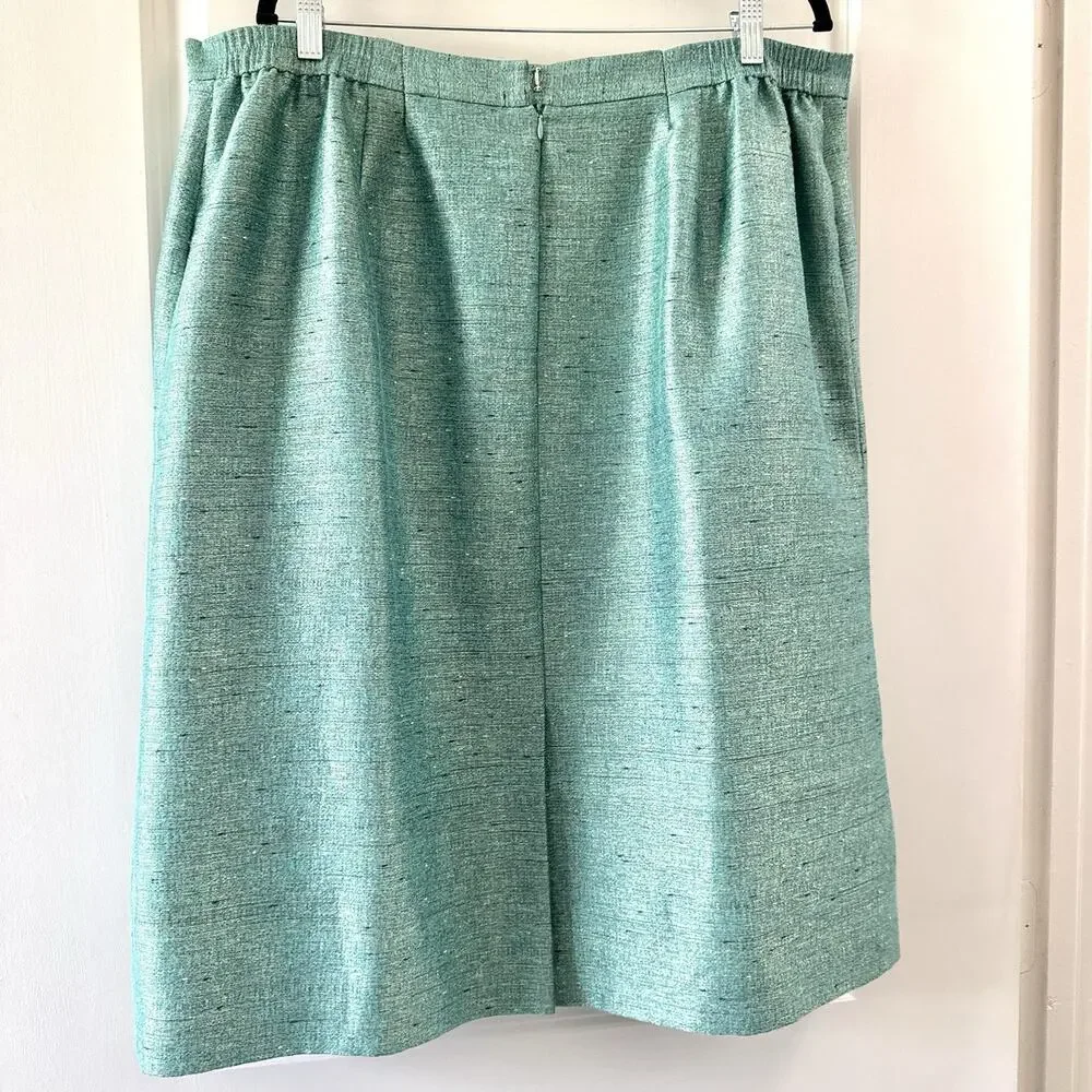 Kasper Woman 22W Green Skirt Suit Blazer Gold Buttons Plus Size Career 2 Piece